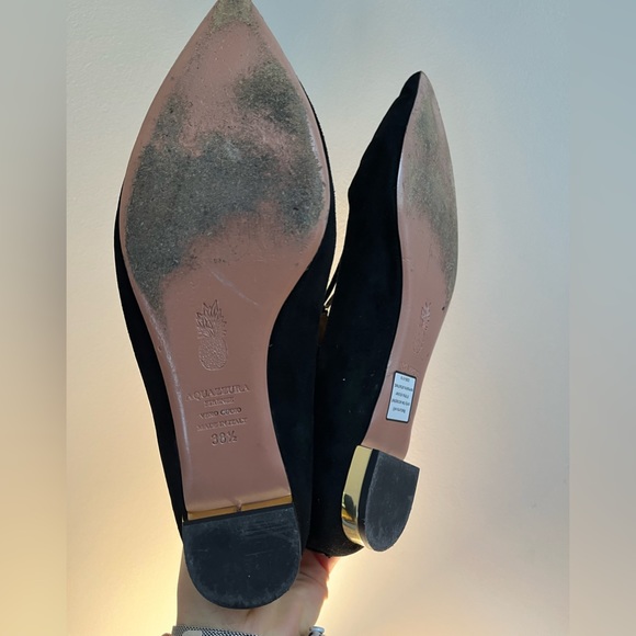 Aquazzura Belgravia LaceUp Pointed Toe Ballet Flats Black Cutout Suede Size 7.5 - Picture 4 of 7